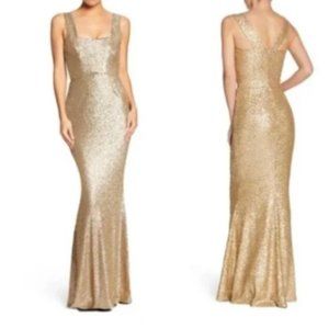 New Dress the Population Raven Gold Sequin Full Length Gown Dress Small